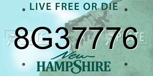 8G37776 New Hampshire License Plate