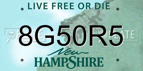 8G50R5 New Hampshire License Plate