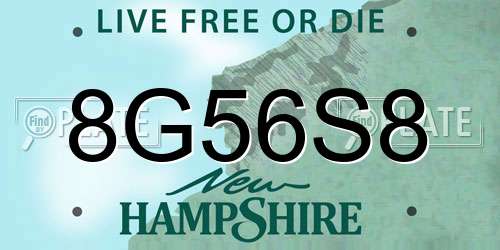 8G56S8 New Hampshire License Plate