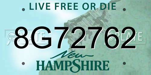 8G72762 New Hampshire License Plate