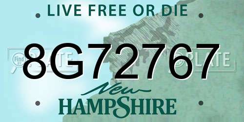 8G72767 New Hampshire License Plate