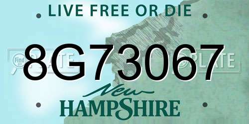 8G73067 New Hampshire License Plate