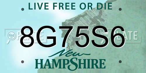 8G75S6 New Hampshire License Plate