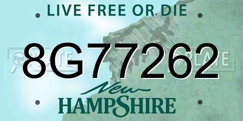 8G77262 New Hampshire License Plate