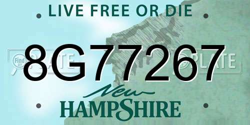 8G77267 New Hampshire License Plate