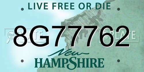 8G77762 New Hampshire License Plate
