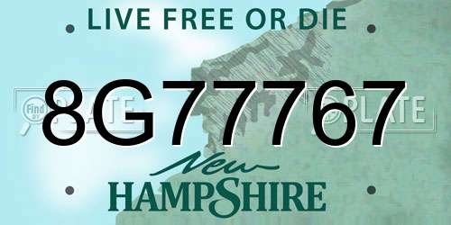 8G77767 New Hampshire License Plate