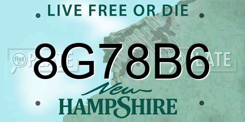 8G78B6 New Hampshire License Plate