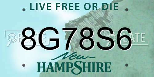 8G78S6 New Hampshire License Plate