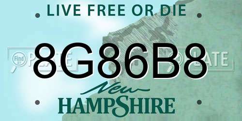8G86B8 New Hampshire License Plate