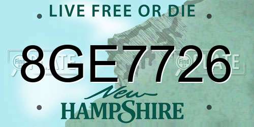 8GE7726 New Hampshire License Plate