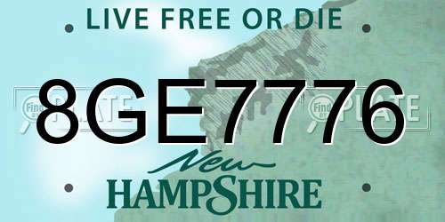 8GE7776 New Hampshire License Plate