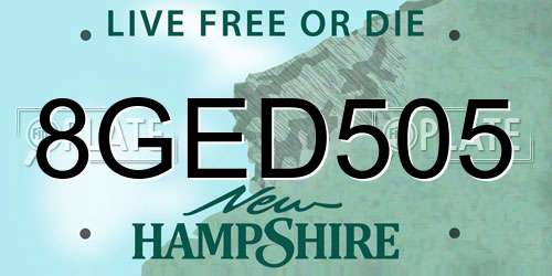 8GED505 New Hampshire License Plate