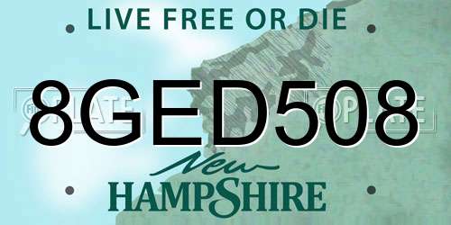 8GED508 New Hampshire License Plate