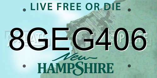 8GEG406 New Hampshire License Plate