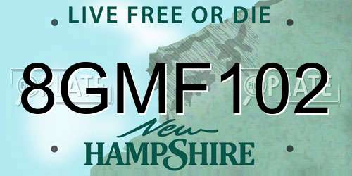 8GMF102 New Hampshire License Plate