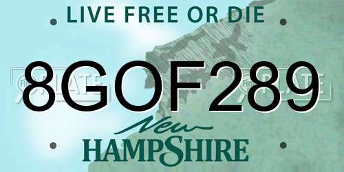 8GOF289 New Hampshire License Plate