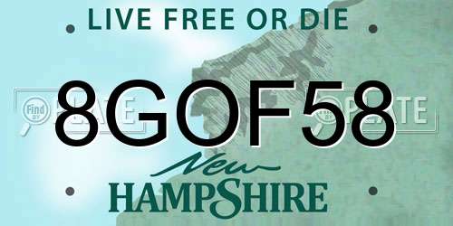 8GOF58 New Hampshire License Plate