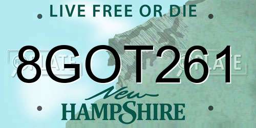 8GOT261 New Hampshire License Plate