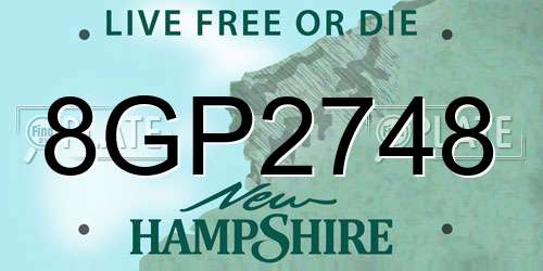 8GP2748 New Hampshire License Plate