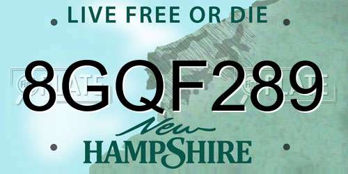 8GQF289 New Hampshire License Plate