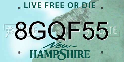 8GQF55 New Hampshire License Plate