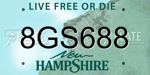 8GS688 New Hampshire License Plate