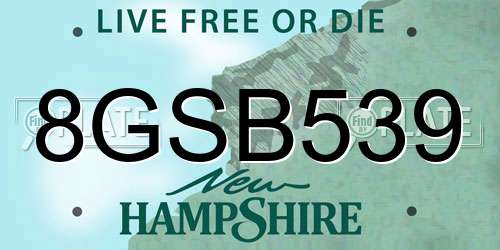 8GSB539 New Hampshire License Plate
