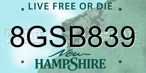 8GSB839 New Hampshire License Plate