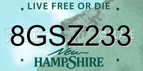 8GSZ233 New Hampshire License Plate