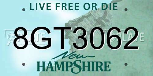 8GT3062 New Hampshire License Plate