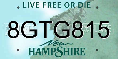 8GTG815 New Hampshire License Plate
