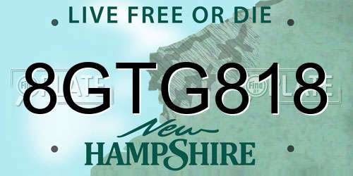8GTG818 New Hampshire License Plate