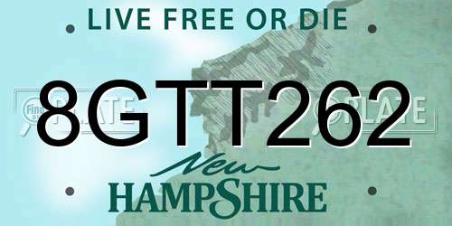 8GTT262 New Hampshire License Plate