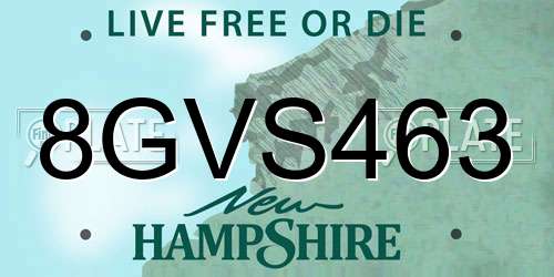 8GVS463 New Hampshire License Plate