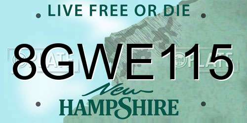8GWE115 New Hampshire License Plate