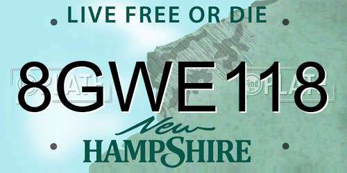 8GWE118 New Hampshire License Plate