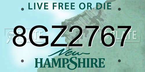 8GZ2767 New Hampshire License Plate