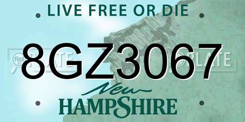 8GZ3067 New Hampshire License Plate