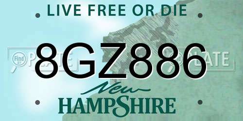 8GZ886 New Hampshire License Plate