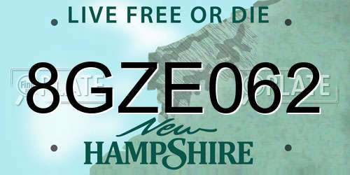 8GZE062 New Hampshire License Plate