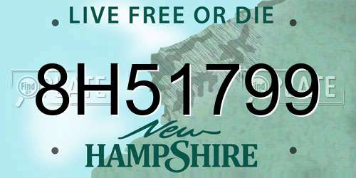8H51799 New Hampshire License Plate