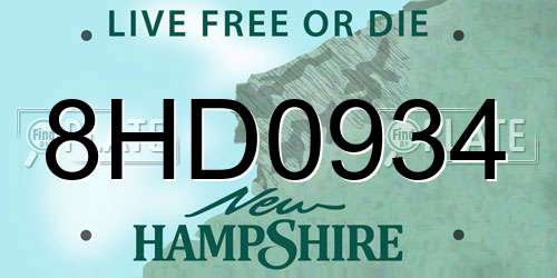 8HD0934 New Hampshire License Plate