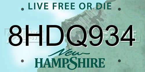 8HDQ934 New Hampshire License Plate