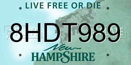 8HDT989 New Hampshire License Plate