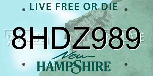 8HDZ989 New Hampshire License Plate