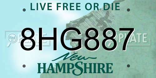8HG887 New Hampshire License Plate