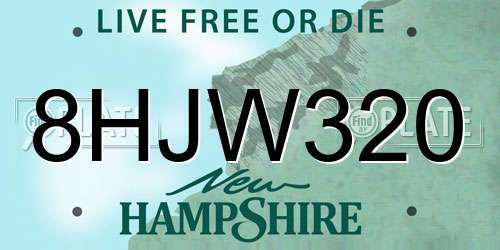 8HJW320 New Hampshire License Plate