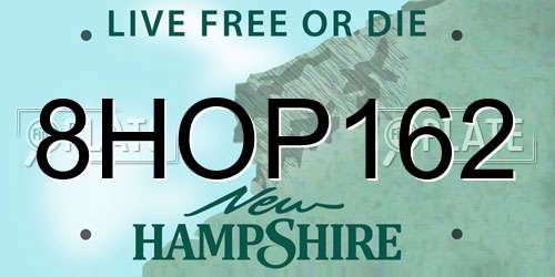 8HOP162 New Hampshire License Plate