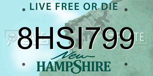 8HSI799 New Hampshire License Plate